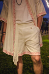 Embroidered Linen Shorts (Off-White)