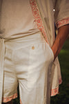 Embroidered Linen Shorts (Off-White)
