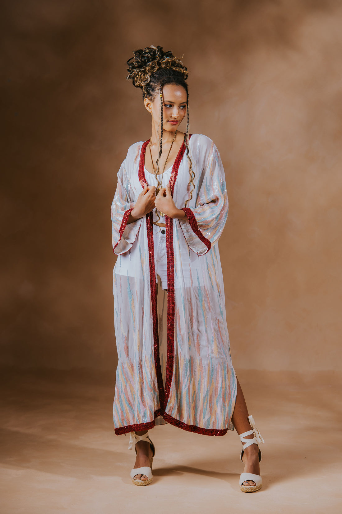 Sequin Long Kimono (White)