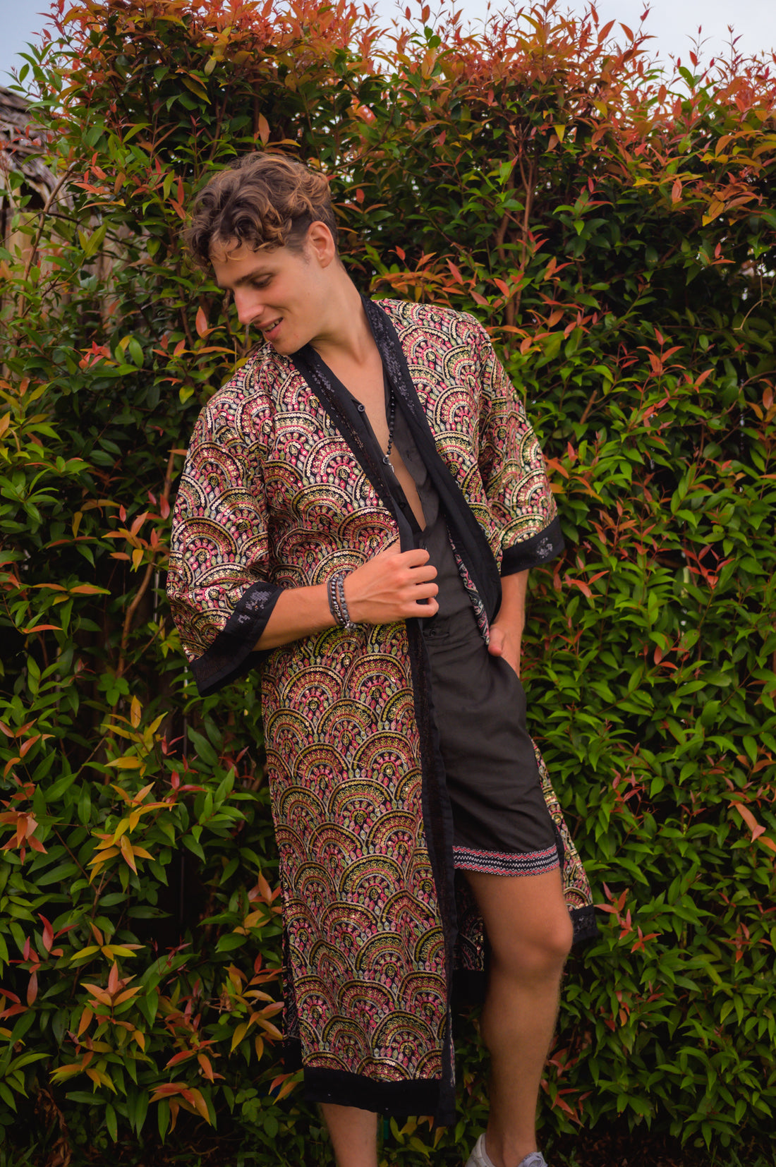 Sequin Long Kimono (Black)