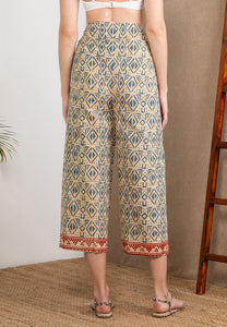 Wood Block Pareo Pants (Off White Blue)