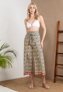 Wood Block Pareo Pants (Off White Blue)