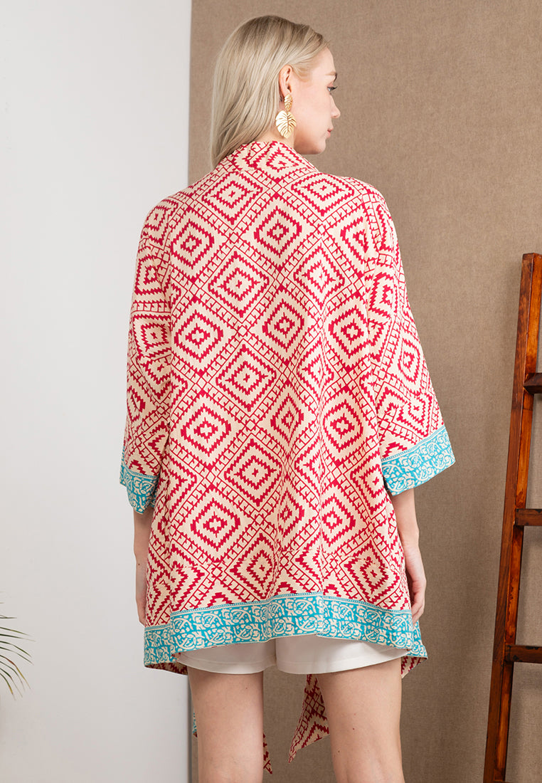 Short Woodblock Kimono ( Red )