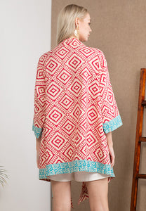 Woodblock Robe Kimono ( Red )