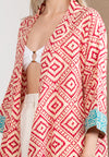 Short Woodblock Kimono ( Red )