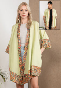 Embroidered Linen Kimono Sage Green