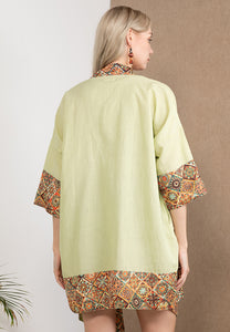 Embroidered Linen Kimono Sage Green