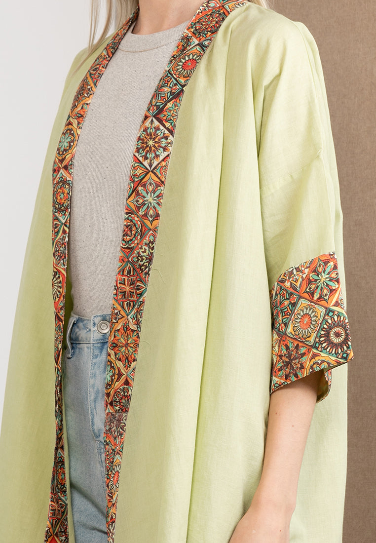 Embroidered Linen Kimono Sage Green