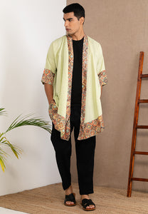 Embroidered Linen Kimono Sage Green