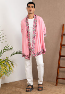 Embroidered Linen Kimono Pink