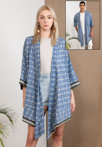 Short Wood Block Kimono (Dark Blue)