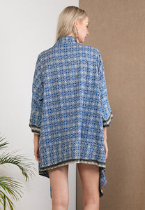 Short Wood Block Kimono (Dark Blue)