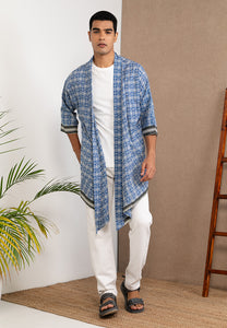 Short Wood Block Kimono (Dark Blue)