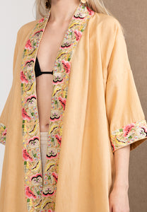 Embroidered Linen Kimono Beige