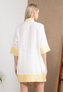 Embroidered Linen Kimono White