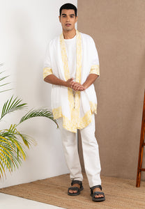 Embroidered Linen Kimono White