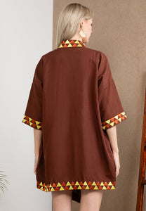 Embroidered Linen Kimono Brown