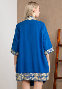 Embroidered Linen Kimono Blue