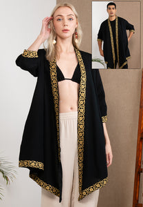 Embroidered Linen Kimono Black