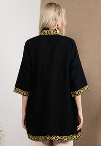 Embroidered Linen Kimono Black