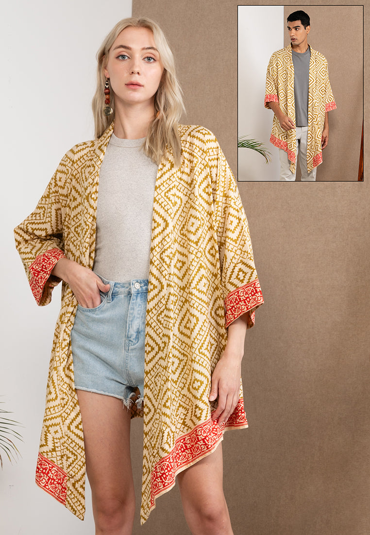 Short Woodblock Kimono (Green)