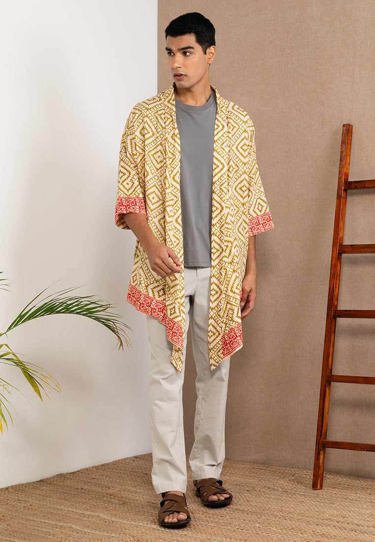 Short Woodblock Kimono (Green)