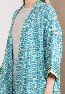 Short Wood Block Kimono (Cerulean)