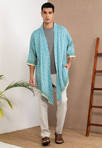 Short Wood Block Kimono (Cerulean)