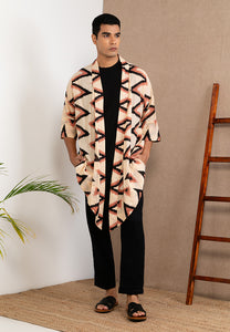 Short Wood Block Kimono (Beige)