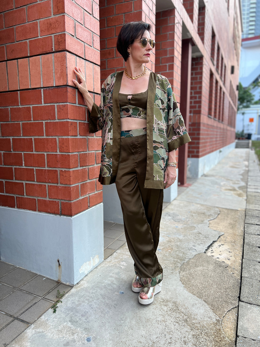 Golden Hour Green Short Kimono